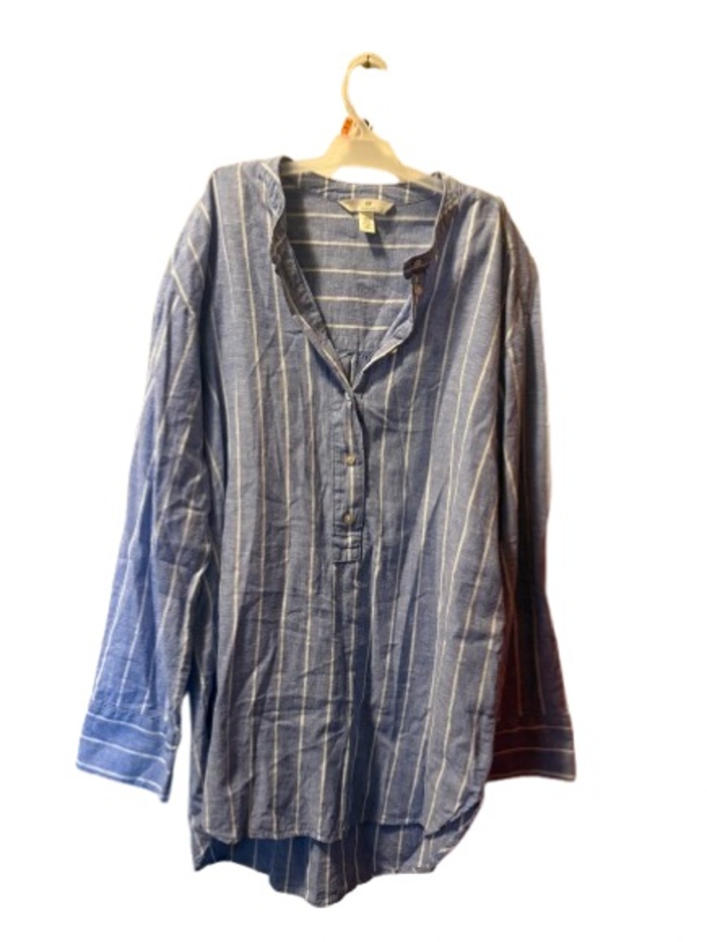 H&M Linen‑Blend Blue Striped Shirt • XS